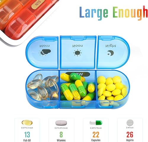 Vista 12 de MURRI&MURRDI Pastillero organizador de 7 días con 28 celdas, gran pastillero semanal para 4 compartimentos diarios, pastillero de viaje a prueba