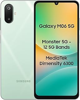 Samsung Galaxy M06 5G Mobile (Sage Green, 6GB RAM, 128GB Storage) | MediaTek Dimensity 6300 | AnTuTu 623K+ | 12 5G Bands | 25W Fast Charging | 4 Gen OS Upgrades | 50MP Camera | Without Charger
