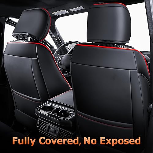 Miniatura 4 de Fundas de asiento F150 con fundas para reposabrazos de consola central, ajuste personalizado para Super Crew Cab F150 XL XLT 2021-2024, fibra de