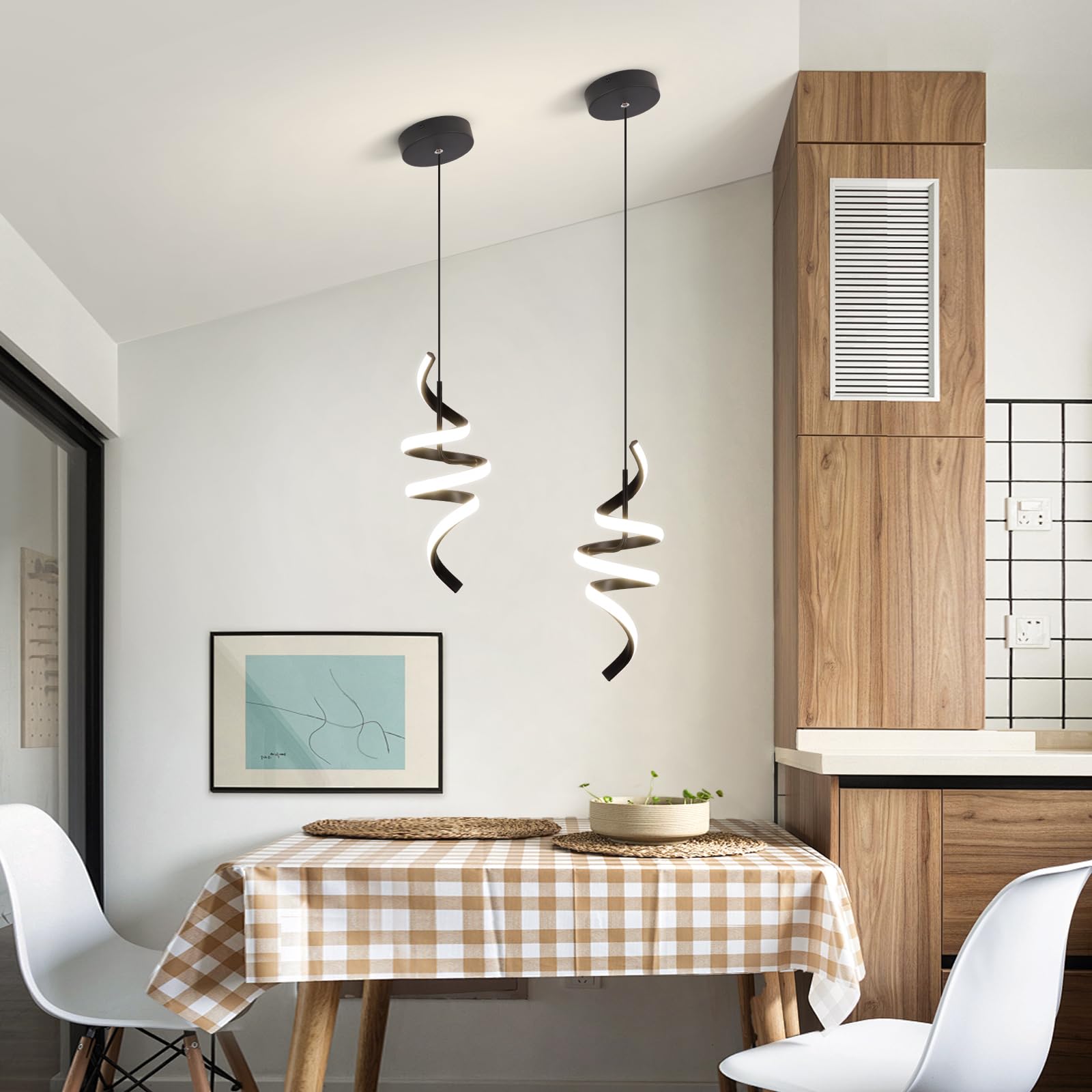 Sovinzert Modern LED Pendant Light – 6000K Black Hanging Lamp With Figure-8 Design, Adjustable Height, 24W, For Kitchen Island, Dining Room, Bedroom