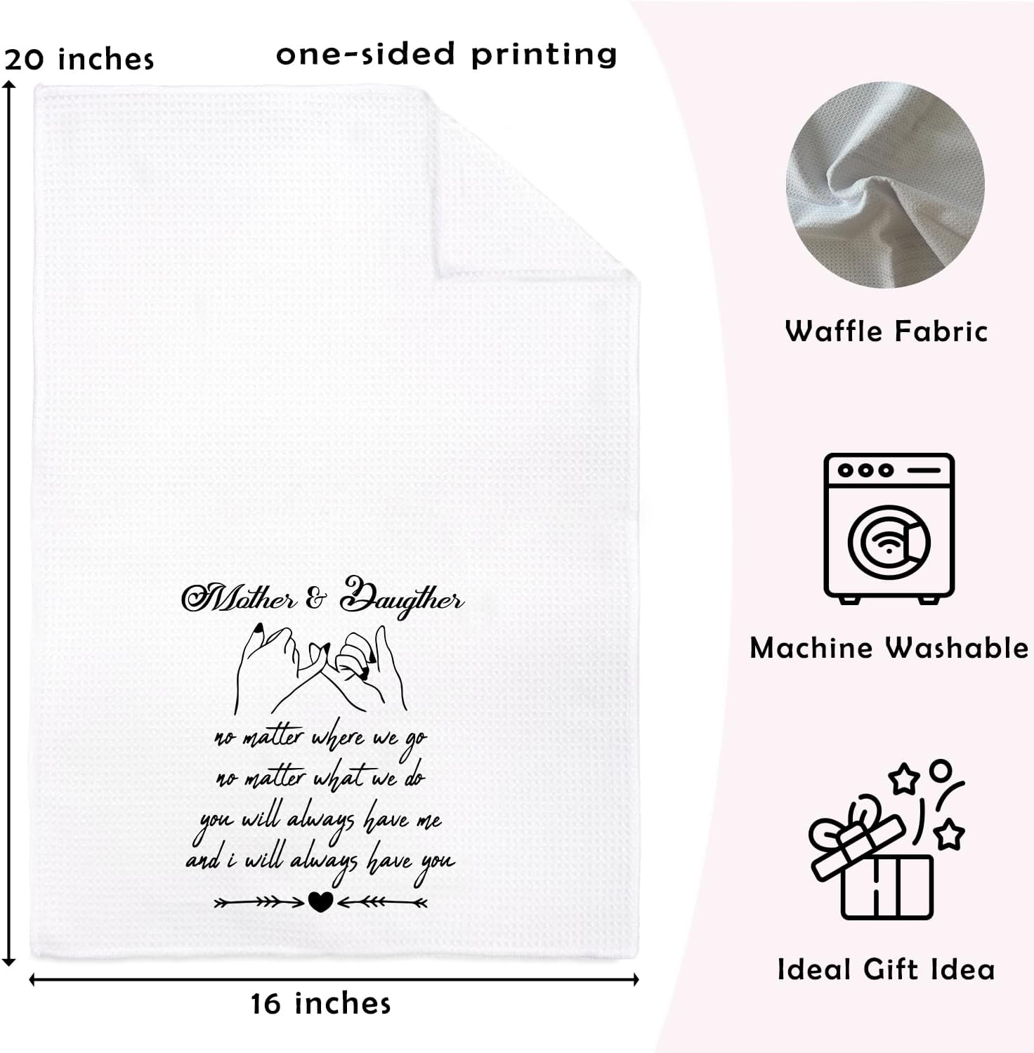 for Mom from Daughter, Mother and Daughter Kitchen Towels, Mother's Day Birthday Gifts for Mom Dish Towels for Bathroom Kitchen Decorative, 16x24 Inch - Image 5