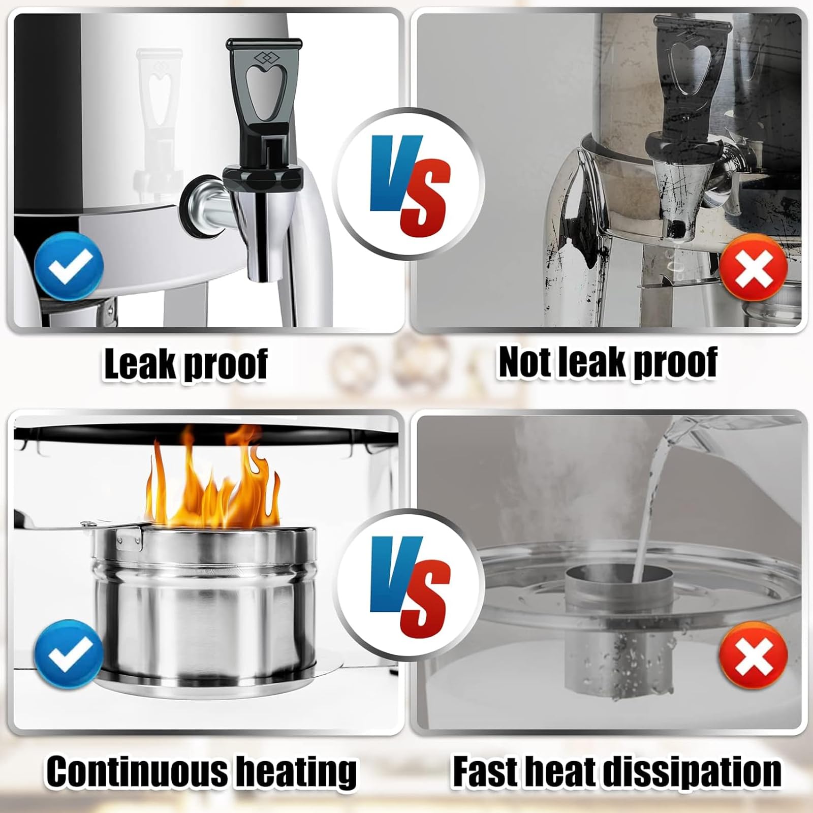 Urna de café con soporte para combustible, dispensadores de bebidas de acero inoxidable de 3,2 galones, lata de calentamiento continuo, té, agua, café, urna con espiga para fiestas, buffet, catering