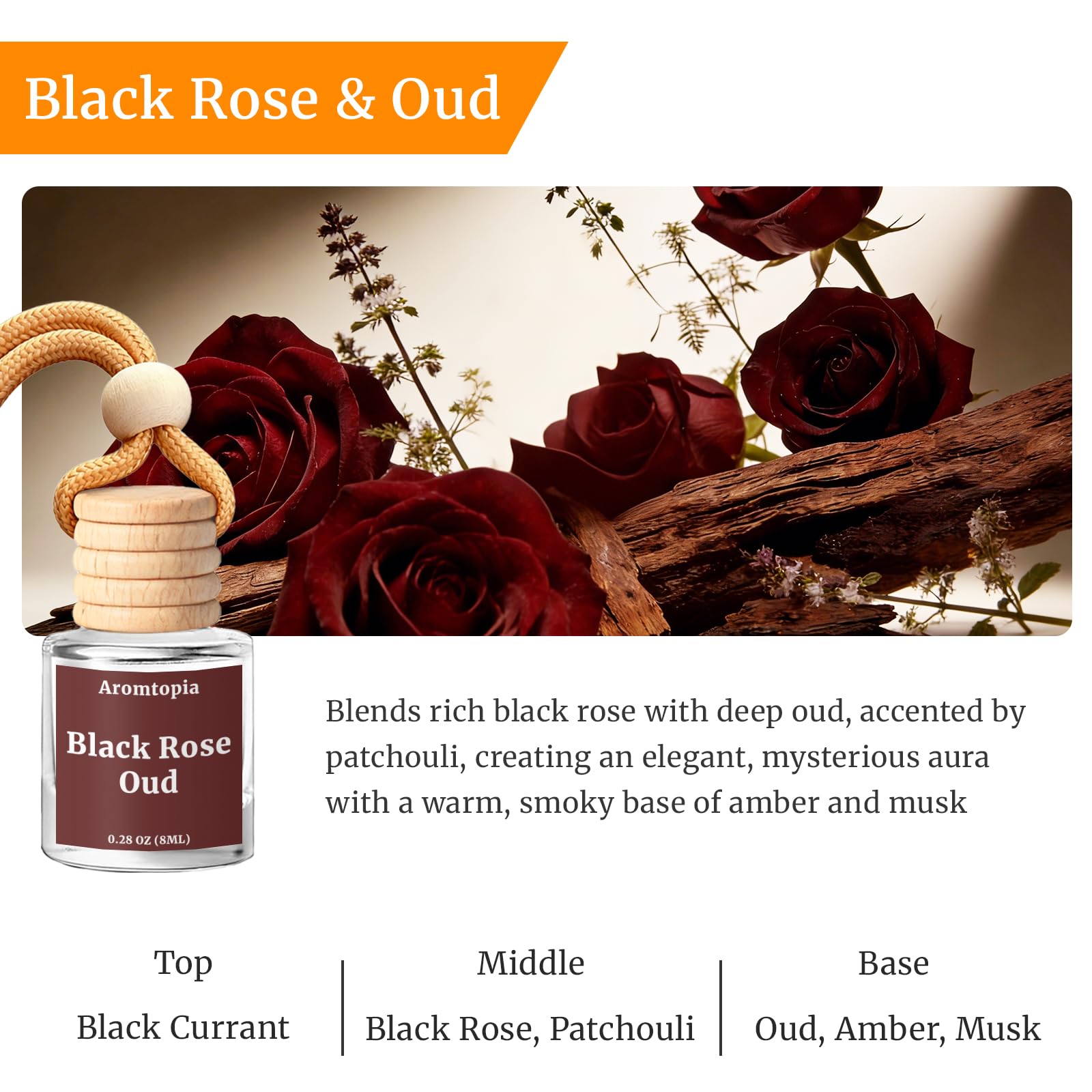 Car Air Fresheners 2 Packs, Aromtopia  Essential Oil Freshener for Cars, Cute Hanging Car Fragrance Diffuser for Women & Men, Long-Lasting Car Fragrance Gift: Black Rose & Oud