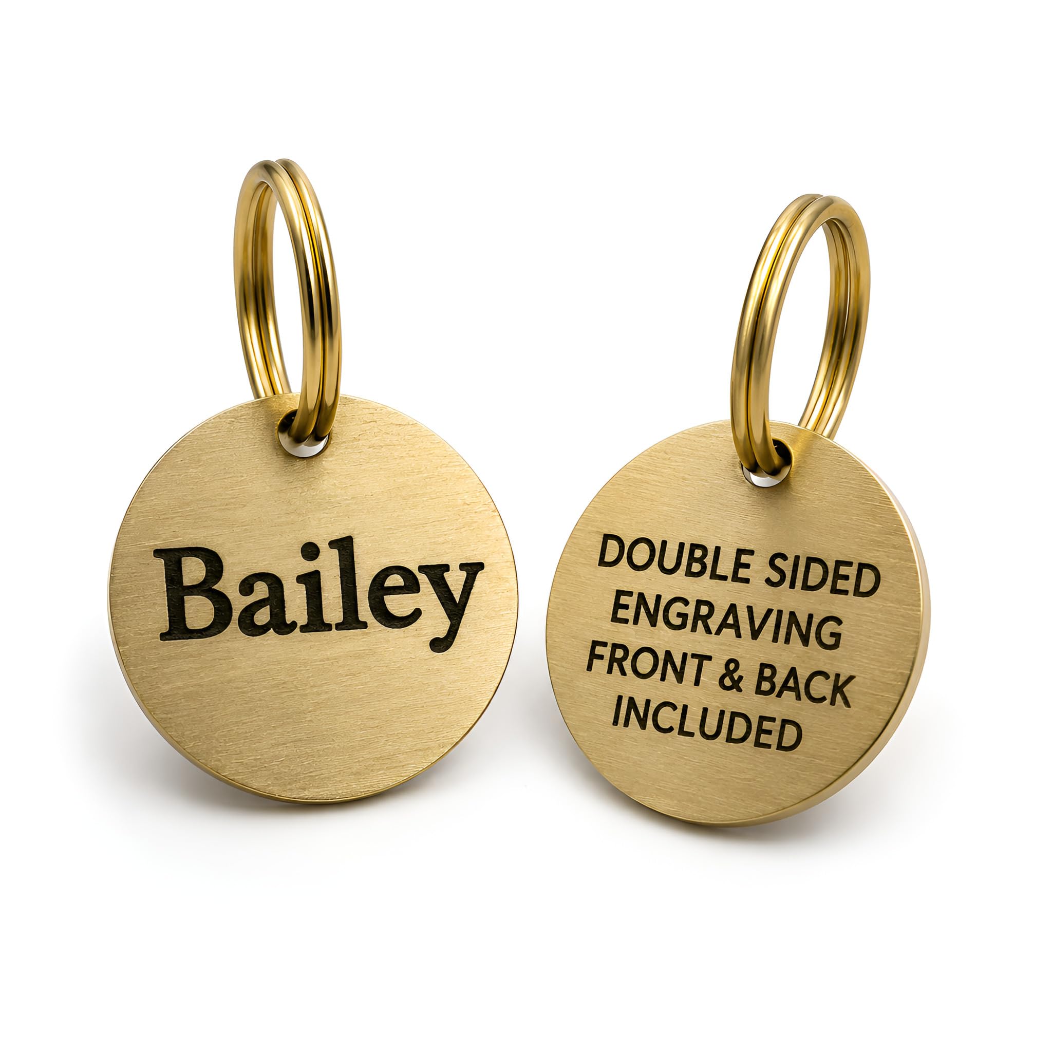 Personalised Brushed Brass Dog Tag, Deep Engraved Round Pet ID Tag for Dogs & Cats, Double Sided Engraving, 3 Sizes (Small (25mm))