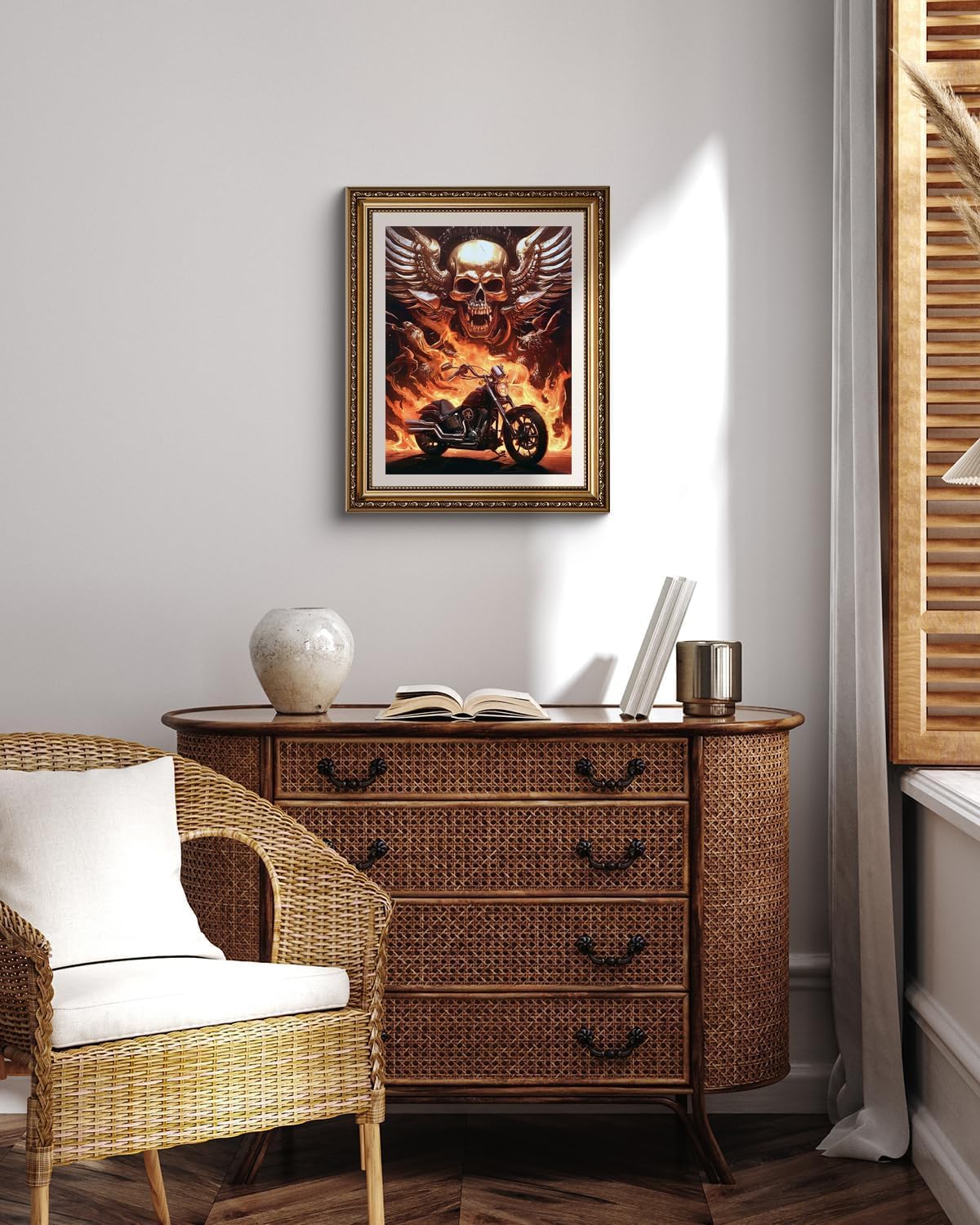 Christmas Handsome Skull Motorcycles Diamond Painting Kits for Adult, 5D Diamond Art Round Drill Painting by Diamonds Art and Crafts for Home Wall Decor Gift for New Year, Valentine's Day 12x16 in