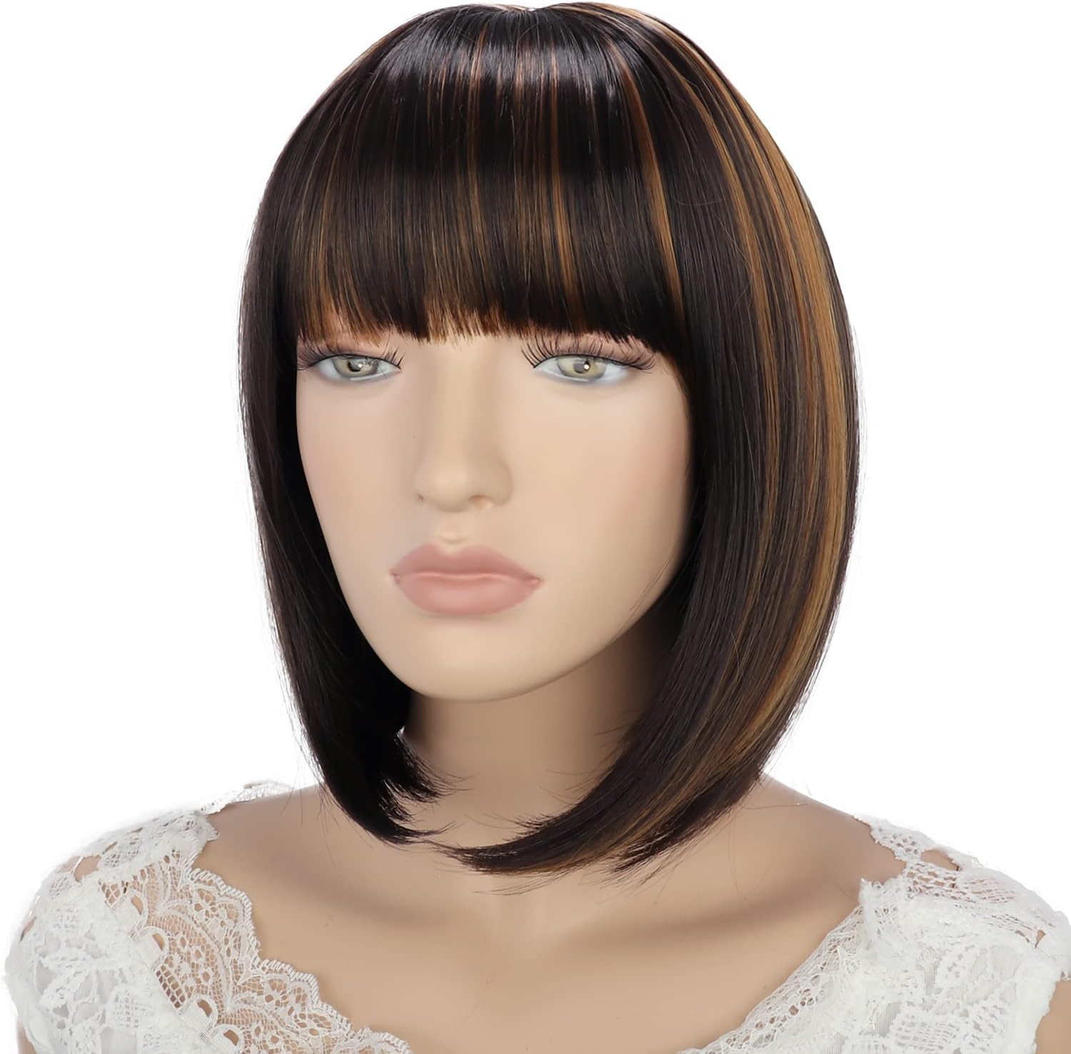 YEESHEDO Dark Purple Short Bob Wig with Bangs 12" Synthetic Straight Carnival Costume Party Cosplay Christmas Halloween Flapper Hair Wigs for Women - Image 4