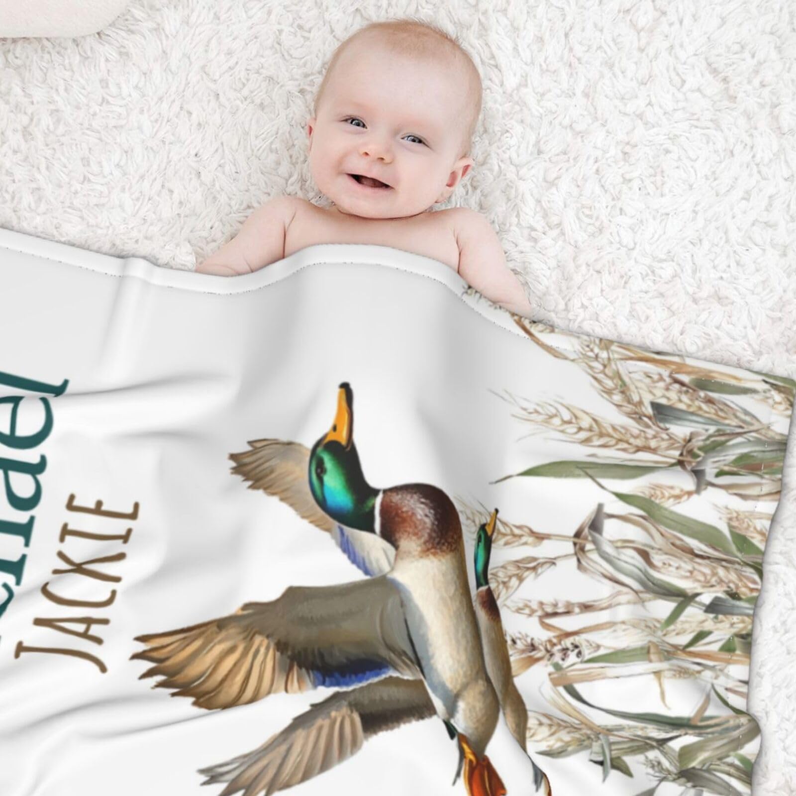 Munific Personalized Baby Blankets with Name Custom Wild Duck Baby Blanket for Boys Girls Kids Soft Flannel Bed Throw for Infant Toddler Soft Newborn Bed Throw, Baby Gift for Baby Shower