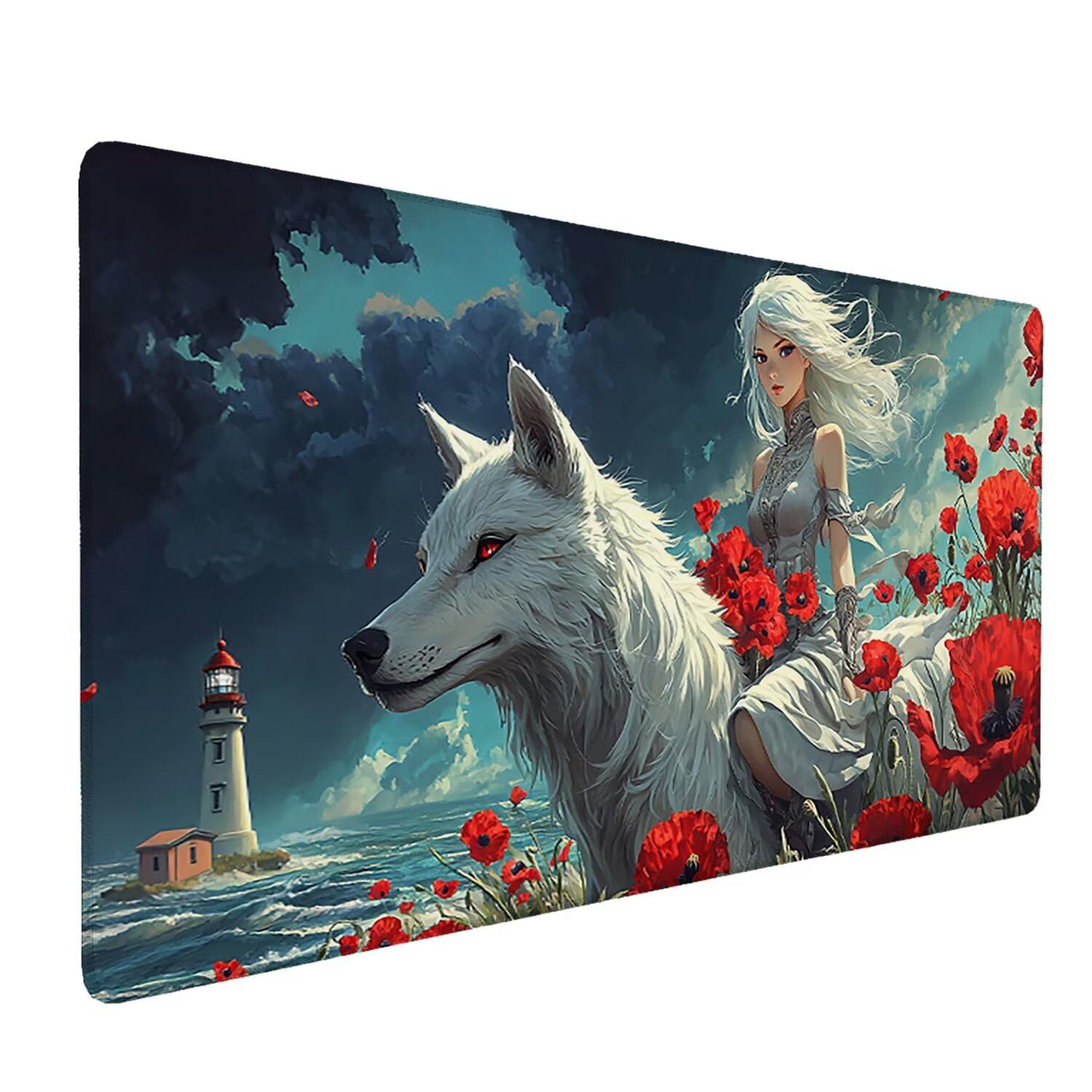Tappetino per Mouse XXL 1200 x 600 mm Tappetino Mouse Gaming Grande, Mousepad con Base in Gomma Antiscivolo, Tappeto per Tavolo da Gaming per Mouse e Tastiera Accessori (lupo ragazza paesaggio) H-519