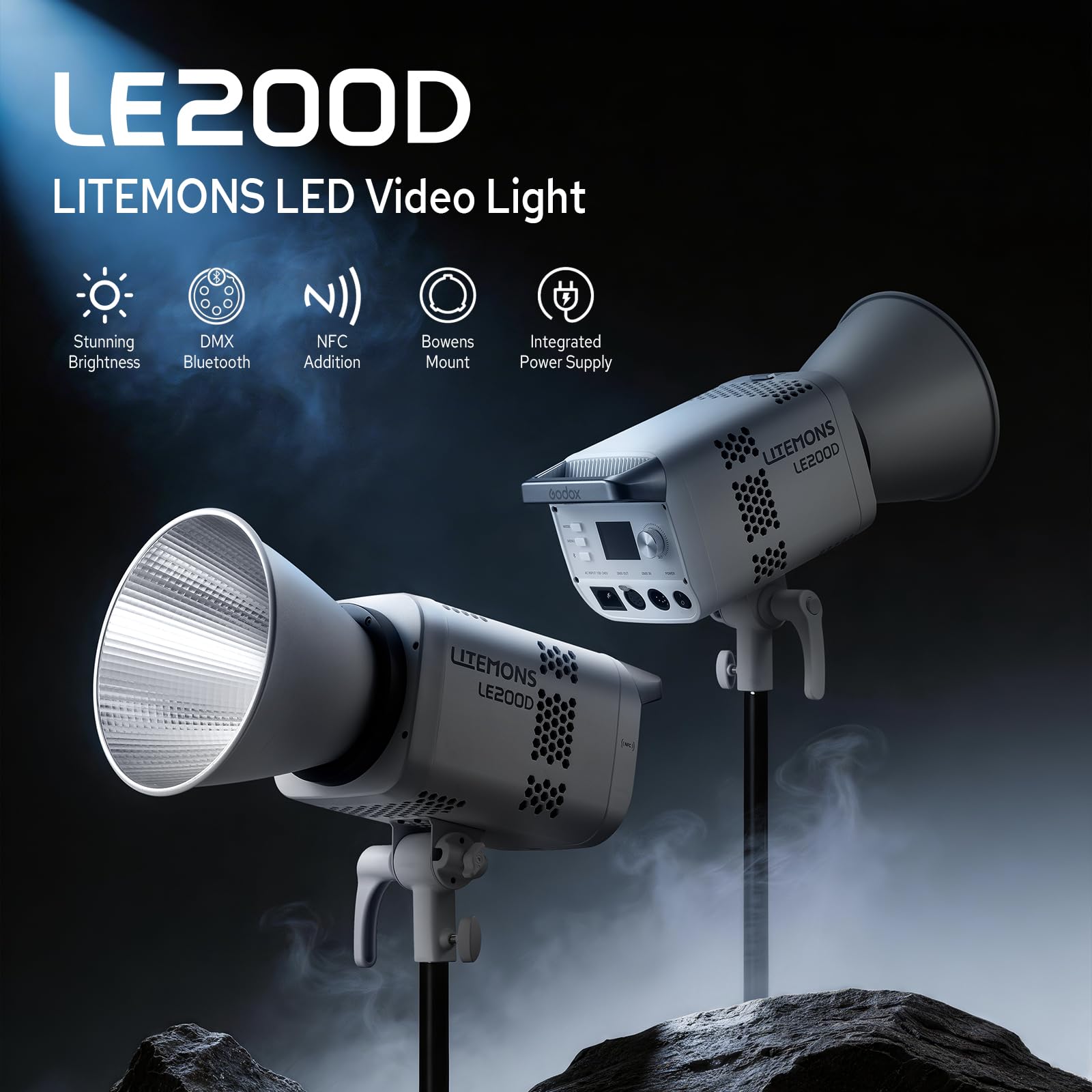 Godox Litemons LE200D Lampe LED 200W 5600K, CRI 96+ TLCI 97+, Monture Bowens, Lumière Studio Projecteurs, Compact Puissant pour Photographie, Vidéo, Streaming, Interview