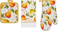 Vista 20 de Juego de 3 piezas de ropa de cocina con estampado de Apple Orchard, 1 toalla de algodón, 1 agarradera, 1 guante de horno con lazo para colgar