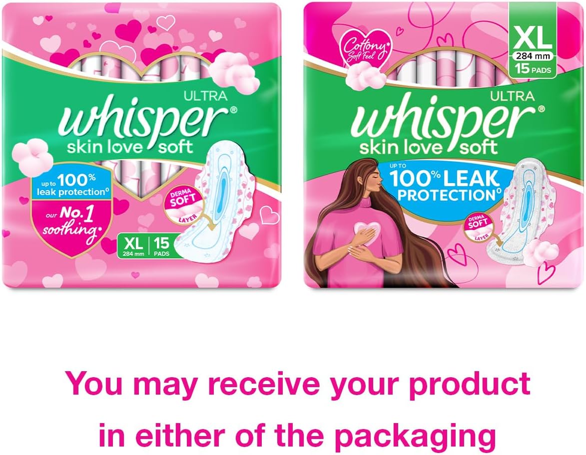 Whisper Ultra Soft Sanitary Pads - 15 Pieces (XL)