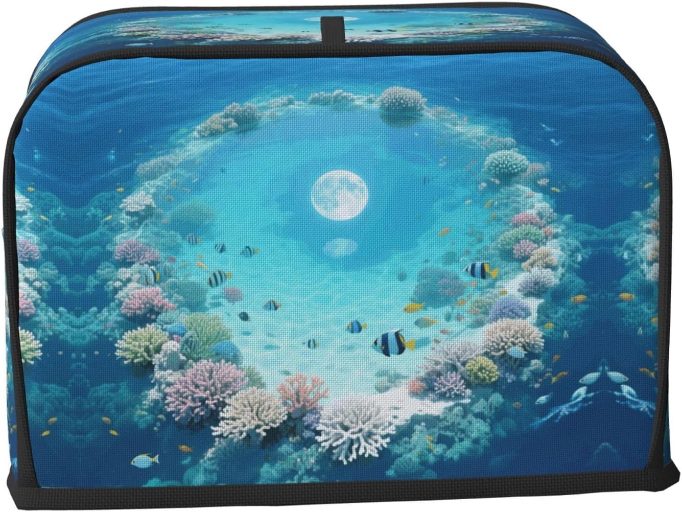 Ocean and Moon Toaster Cover 2 Slice, Waterproof Bread Machine Covers with Pockets Universal Size Kitchen Small Appliance Cover with Handle, Dust and Fingerprint Protection