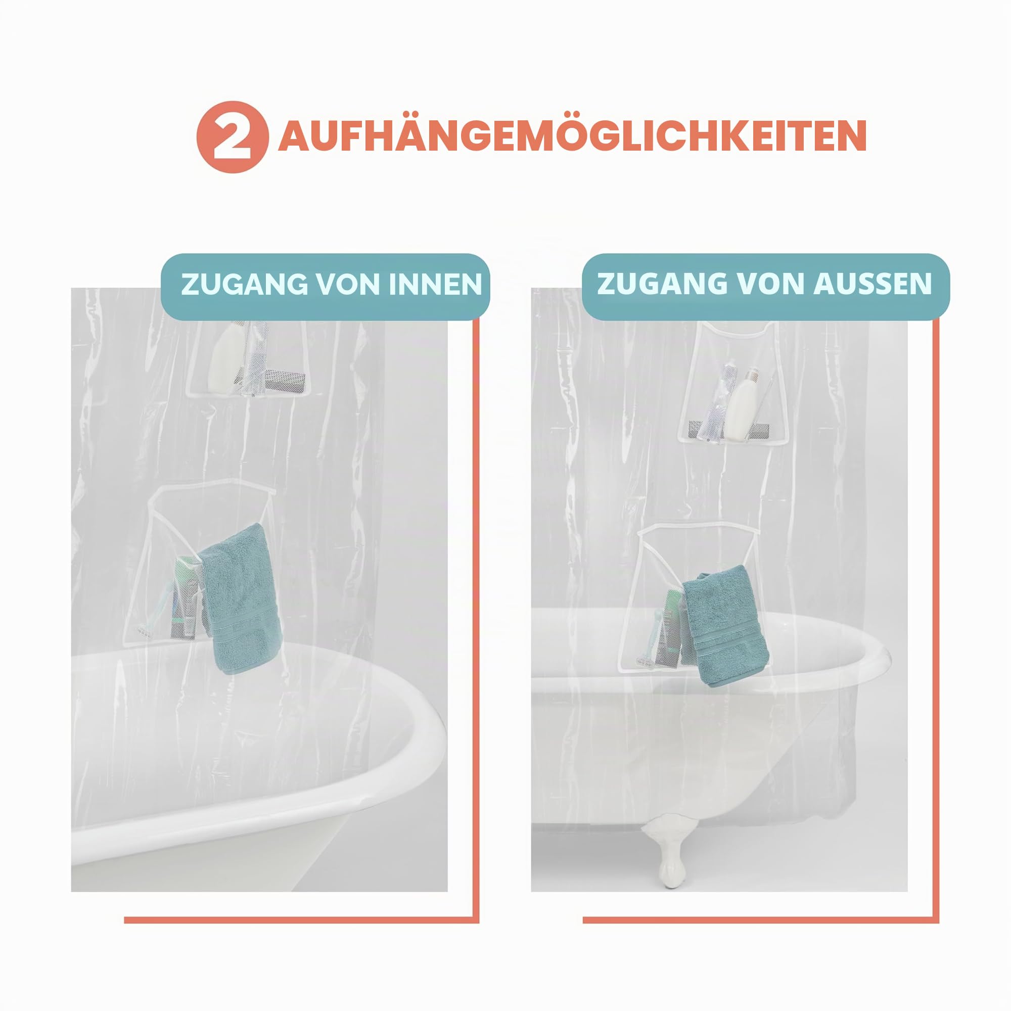 Zenna Home Maytex Schnell trocknende Netztaschen, wasserdichter PEVA-Duschvorhang oder -Auskleidung, für Bad/Dusche, transparent, 178 x 183 cm