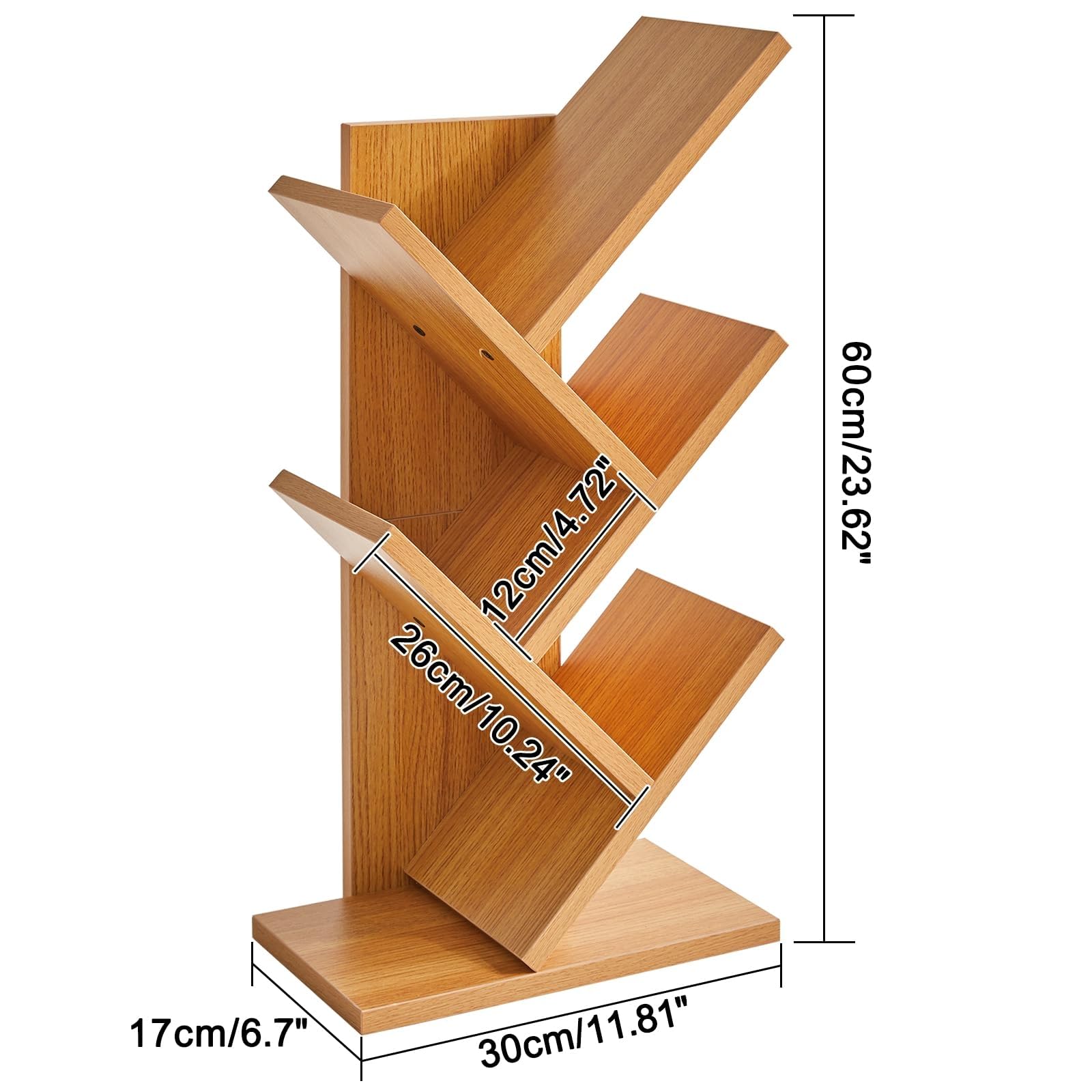 YMYNY Bibliothèque d'arbre, Étagère à Livres sur Pied, Étagère de Rangement pour Magazines, CD, pour Salon, Chambre, Bureau, 60 cm, Couleur Bois Naturel