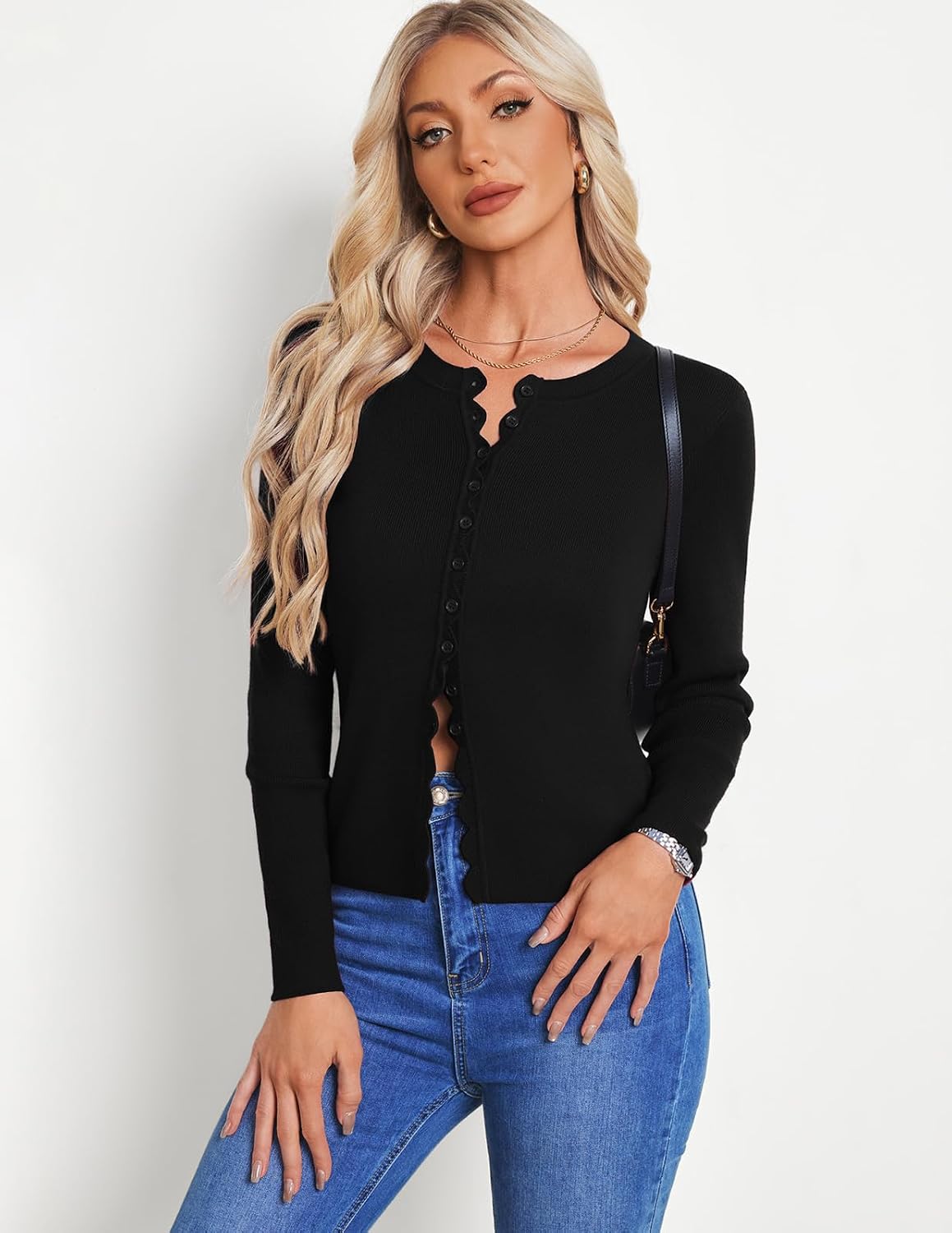 GRACE KARIN Womens Lightweight Cardigan Sweaters Cropped Button Up Scalloped Fall Outfits for Women 2026