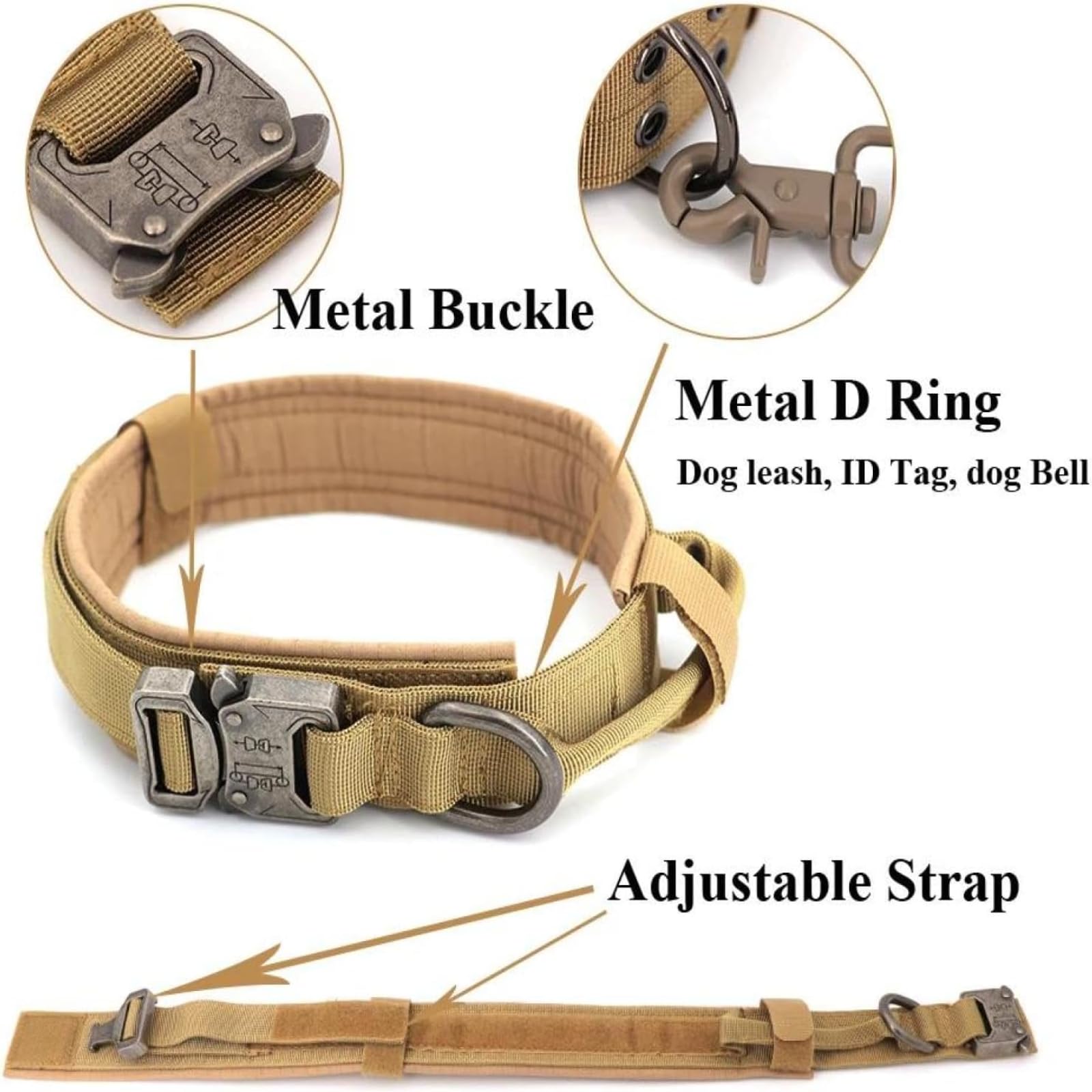 Pettorina tattica per cani e guinzaglio in nylon con petto posteriore Design protettivo professionale Robusto controllo potente Manico ispessito Ammortizzato Shock- Materiali ad alta resistenza Fibbie