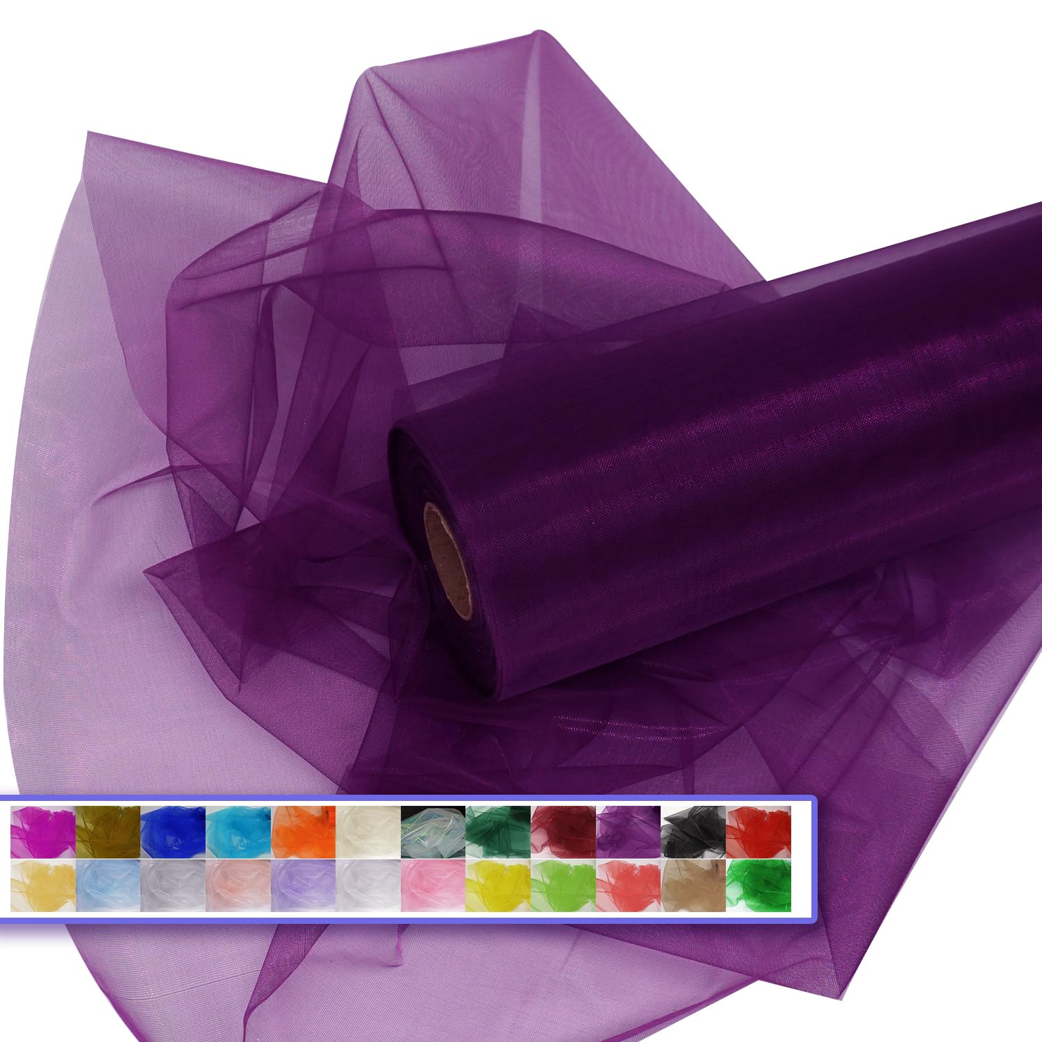 Purple Organza Tulle Fabric Rolls, Crystal Organza 12" by 50 Yards (150 ft) Sheer Nylon Silky Shiny Netting Spool Bolt for DIY Craft Table Runner Wedding Baby Shower Party Decor (Purple)