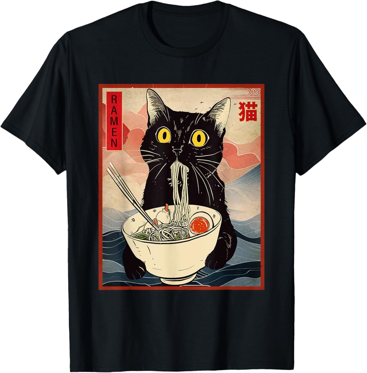 Cat Ramen Japanese Funny Graphic Tees Kawaii Cat Anime Gifts T-Shirt Cotton - Regular Fit, Printed tees for Men 7405-image-10