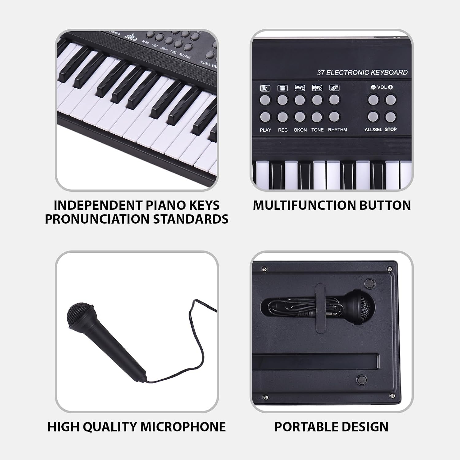 37 Key Electronic Keyboard Piano 4 Tones 4 Rhythms 10 Demos 5 Percussions Single Speaker Musical Instrument with Microphone Dual Power Mode Portable Music Piano Keyboard for