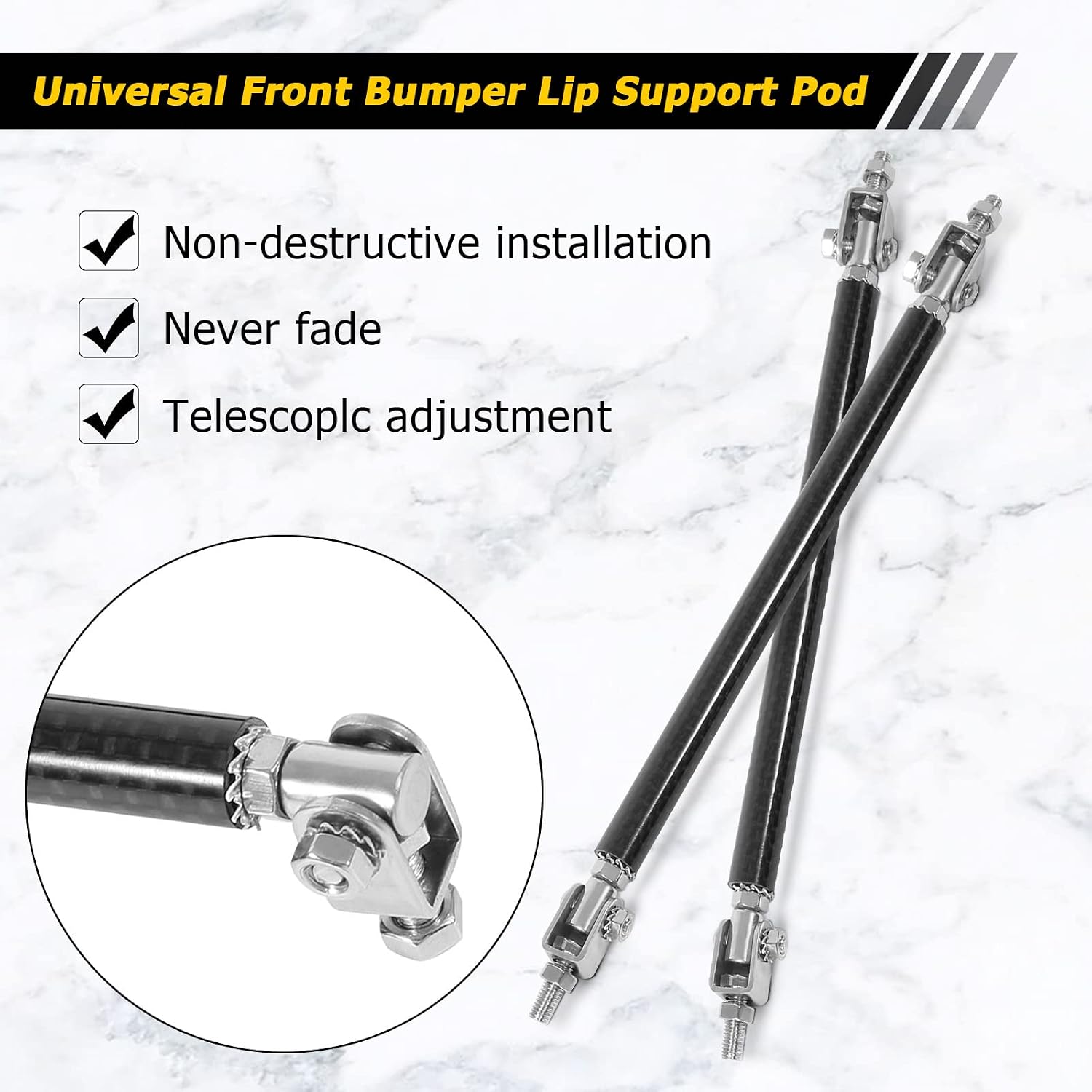 AUXMART 2PCS Splitter Rods, 8"-11"Adjustable Splitter Strut Rods Front Splitter Support Rods, Bumper Lip Splitter Diffuser Strut Rod Universal Tie Support Bars, Carbon Fiber