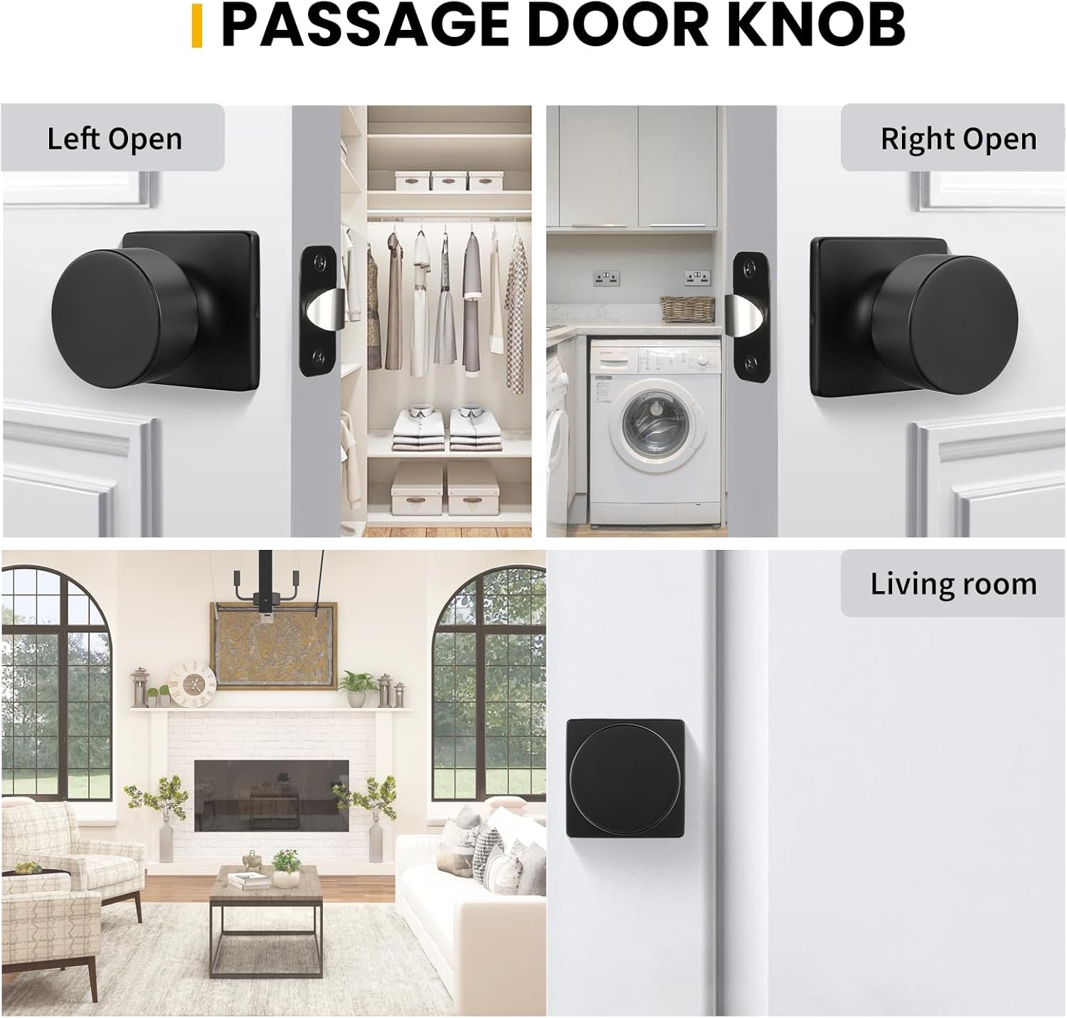 Goldenwarm Matte Black Closet Door Knobs, Passage Door Knobs Interior Hallway, Black Closet Door Knob No Lock 6 Pack