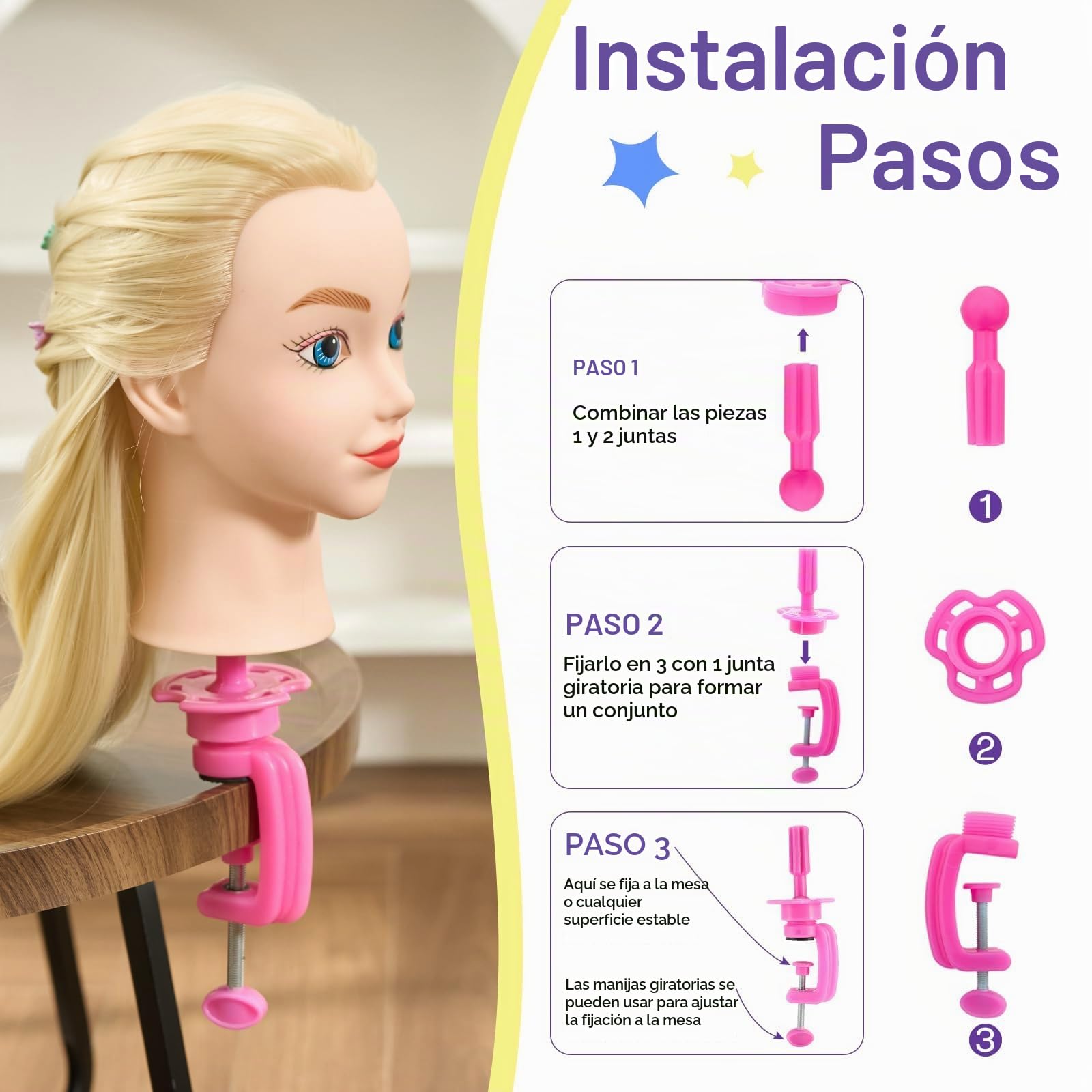 Neverland de 20 pulgadas Cabeza de peluquería 100% fibra pelo Cabeza de Entrenamiento Cabeza de Muñeca Muñeca peluqueria Muñeca de la Cosmetología con Soporte& DIY Hair Styling Tools