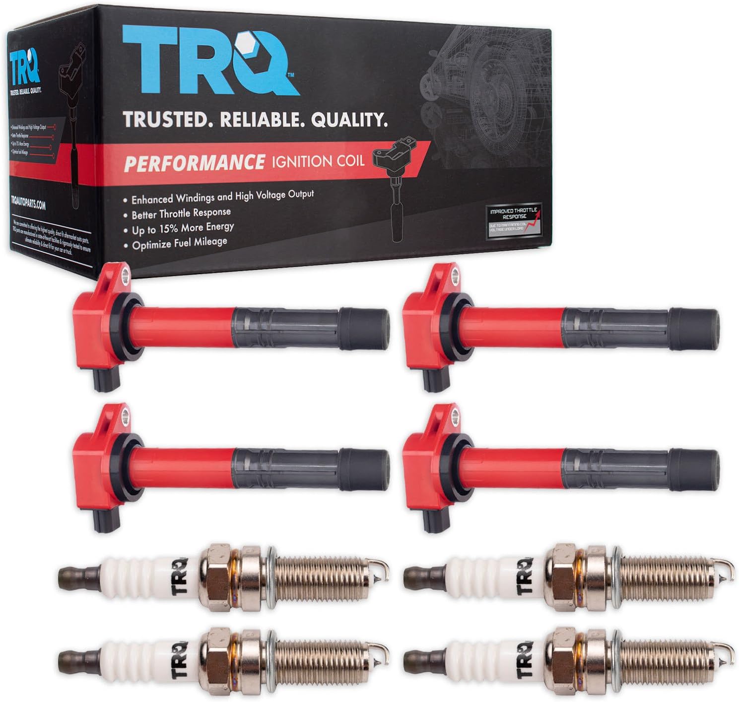 TRQ Ignition Coil & Spark Plug Kit Iridium 8 Piece Compatible with 2008-2012 Honda Accord 2012-2015 Civic Crosstour 2010-2014 CR-V 2013-2015 Acura ILX Only for 2.4L L4