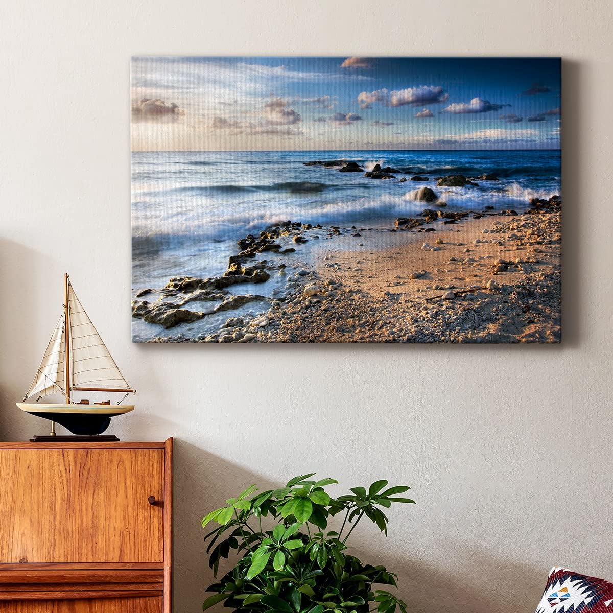 Landscape Wall Art for Living Room Bathroom Bedroom Kitchen, Island Waves Ocean Pictures for Wall Ready to Hang Modern Canvas Home Decoration 12" H x 18" W