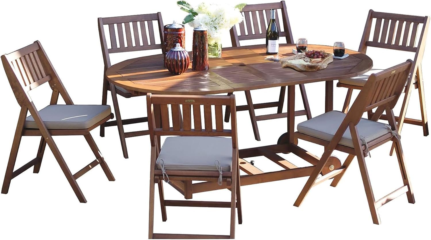 Outdoor Interiors S10555 7-Piece Fold and Store Table Set, Eucalyptus, All Wood