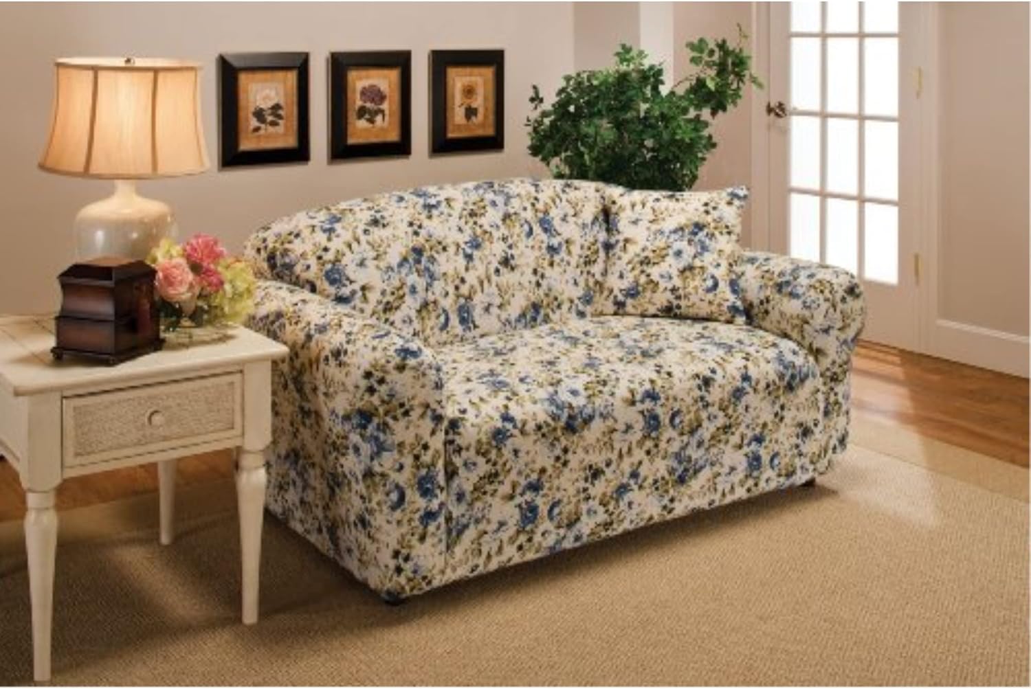 Madison Stretch Jersey Loveseat Slipcover, Floral, Blue : Home & Kitchen