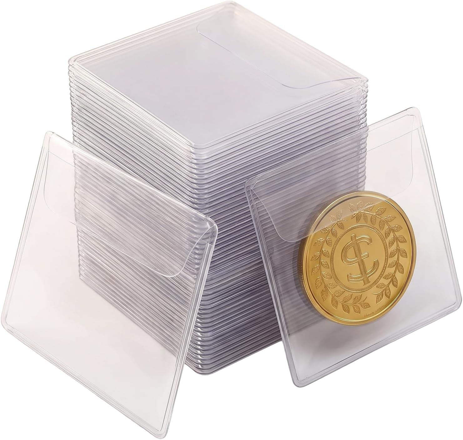 50 Pcs Coin Sleeves Clear Square Coin Storage Protector Pouches