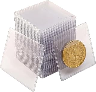 QUUPYSTORE 50 Pcs Coin Sleeves Clear Square Coin Storage Protector Pouches