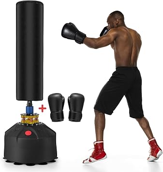 GYMAX Punching Bag for Adults, 68" Freestanding with Suction Cups