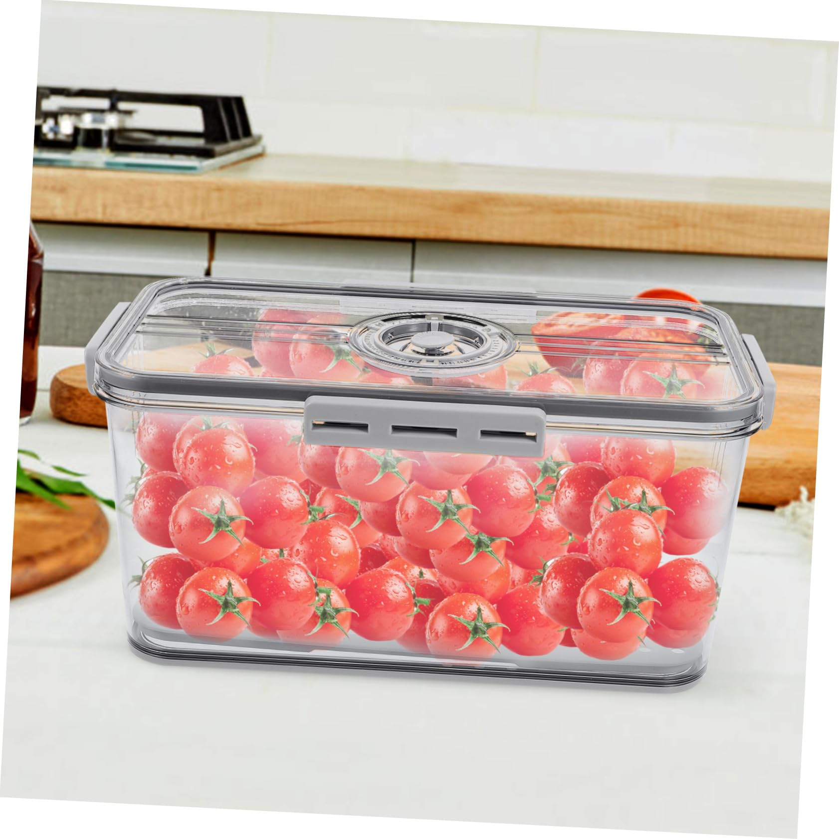 Sosoport Luftdichte Aufbewahrungsbox Aus Transparentem Kunststoff Mit Timer Deckel Und Abnehmbarem Dichtungsring Für Kühlschrank Gemüse Obst Mit Herausnehmbarer Abtropfschale