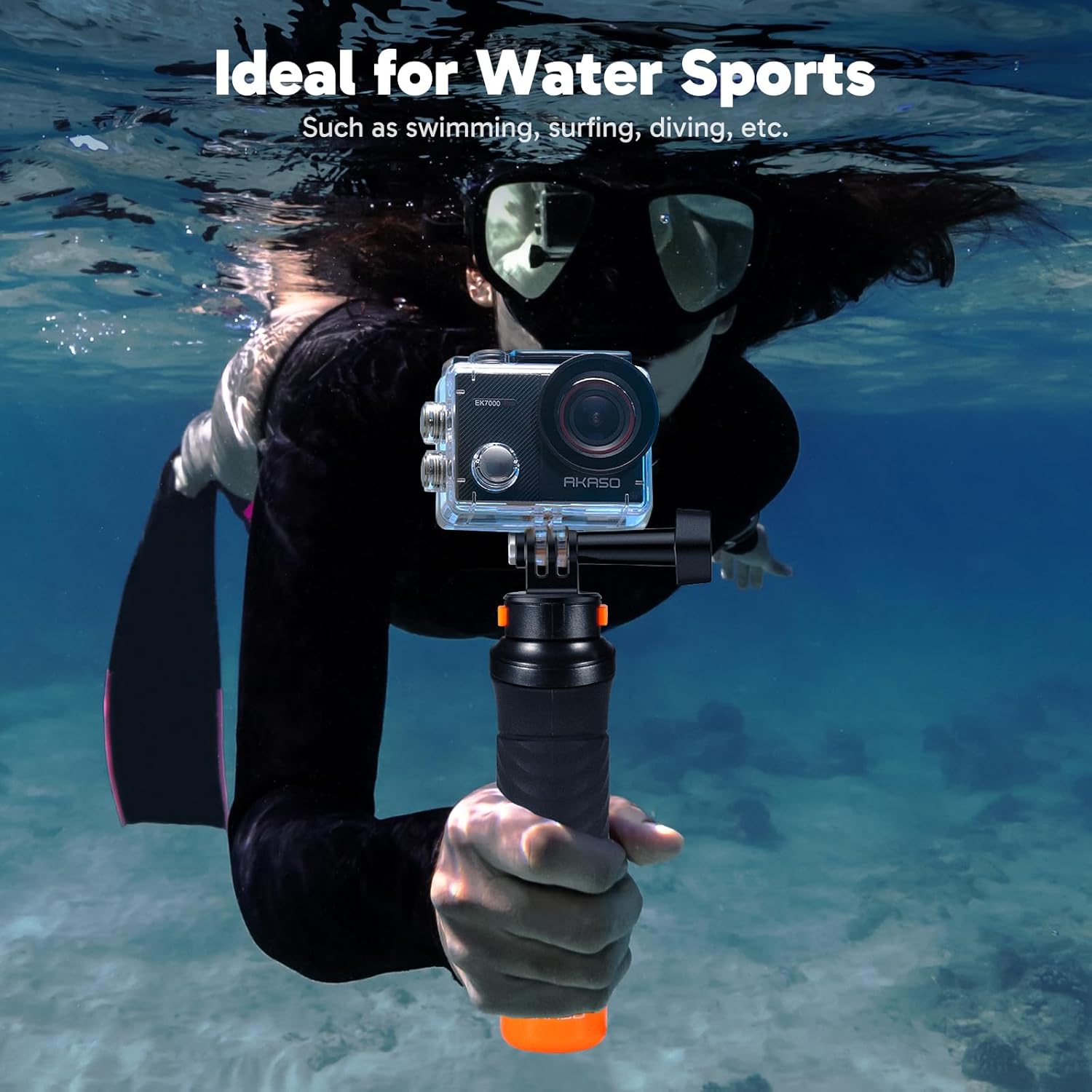 AKASO EK7000 Pro 4K30 Action Camera with Touch Screen EIS 131FT Waterproof Underwater Camera 5X Zoom Remote Control with Waterproof Floating Hand Grip Bundle and Carrying Case Acce...