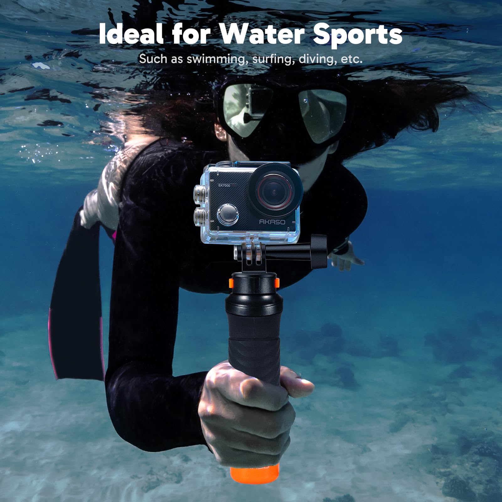 AKASO Action Cam 4K30FPS 20MP mit Schwimmender Handgriff und Tasche WiFi 40M Unterwasserkamera Wasserdicht Ultra HD Touchscreen Einstellbar Weitwinkel EIS Actioncam mit 2.4G Fernbedienung