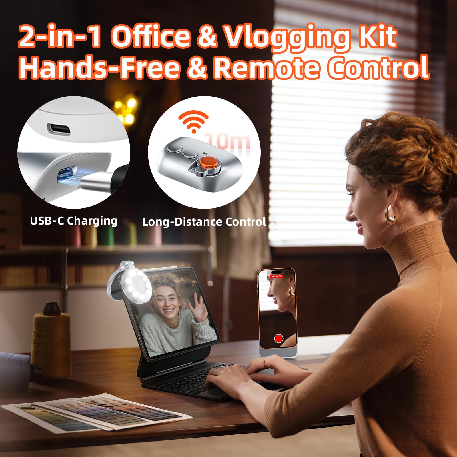 Fun Shot Smartphone Handle Grip und C03 Magnetic Selfie Light, Phone Kameragriff mit Abnehmbarer USB-C-Aufladung Bluetooth-Fernbedienung,Handygriff zum Fotografieren Kompatibel mit iPhone und Android