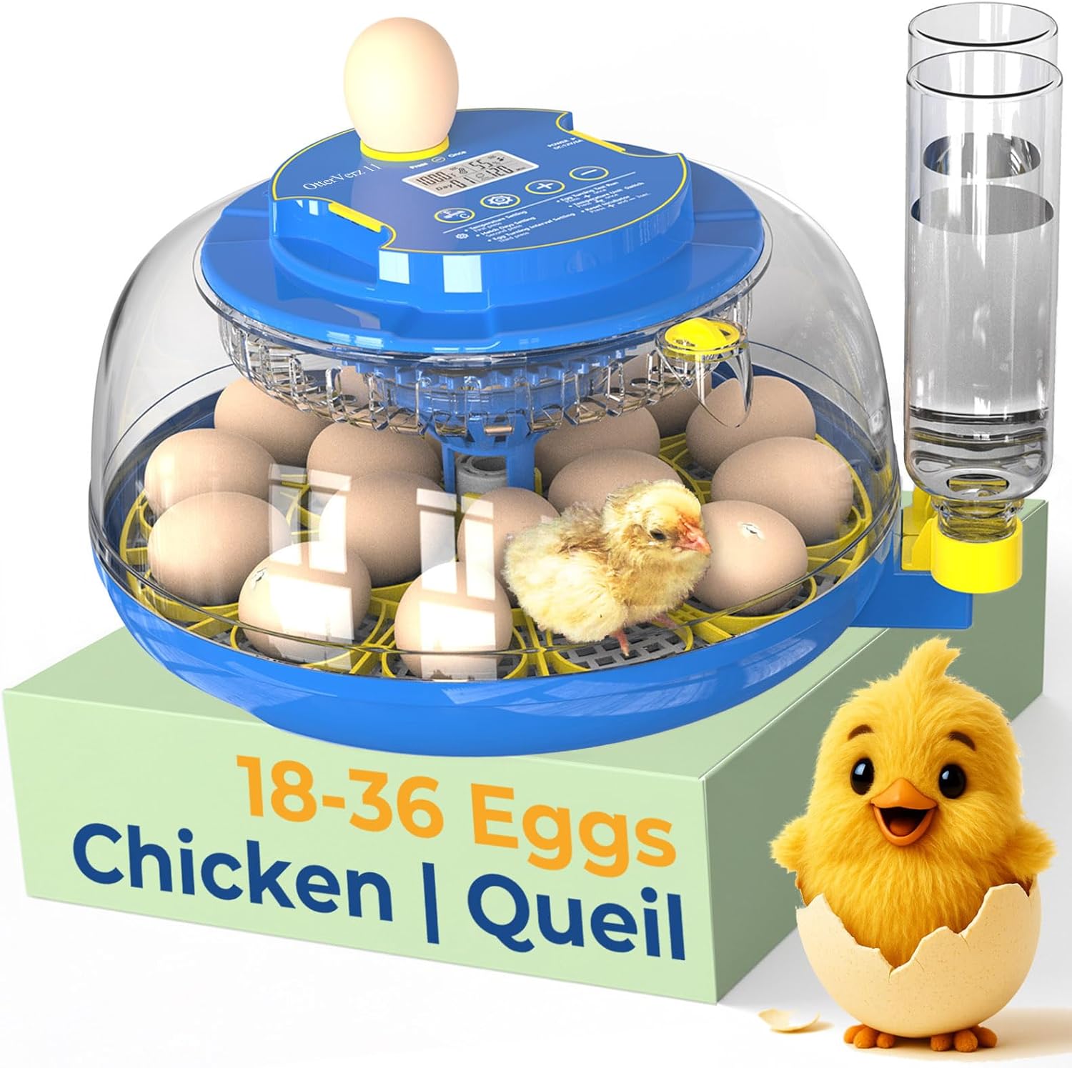 OtterVerz 11 Egg Incubators for Hatching 18-36 Chicken/Quail/Turkey Eggs, 360° View Poultry Incubator with Automatic Egg Turning and Humidity Control, Suitable for Farm, Classroom, Home