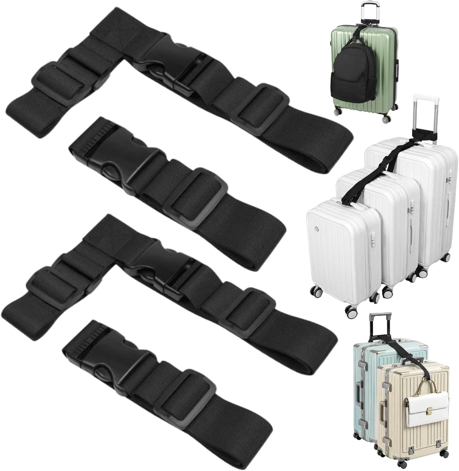 Sadnyy 6 Pack Luggage Straps for Suitcases, Adjustable Travel Belt to Add a Bag, Suitcase Connector Straps for Carry on Luggage Bungee Elastic Travel Accessories with Backpack Attachment (Novel Style)