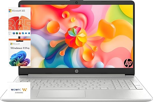 HP 15 inch Laptop for Home or Work, Intel 4-core Processor, 16GB RAM, 256GB SSD, 15.6" Micro Edge LED IPS Display, SD Card Reader, HDMI, Windows 11 Pro with Microsoft Office 365 Included, WOWPC USB