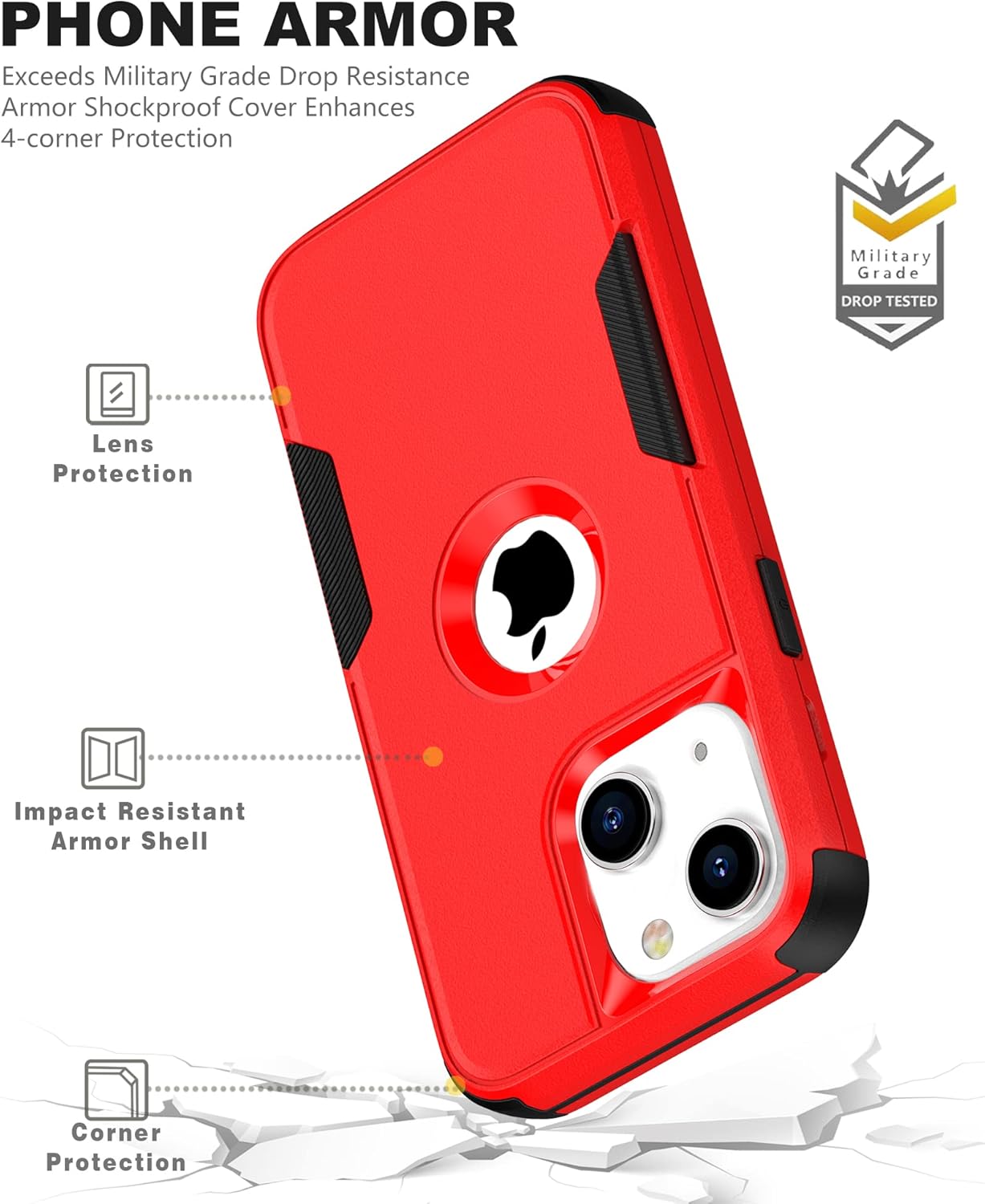 Defender Case for iPhone 14 with Holster Belt Clip: [2pcs Screen Protectors + Camera Lens Protector] Heavy Duty Protective Shockproof Rugged Hard Phone Cover for Men, Red
