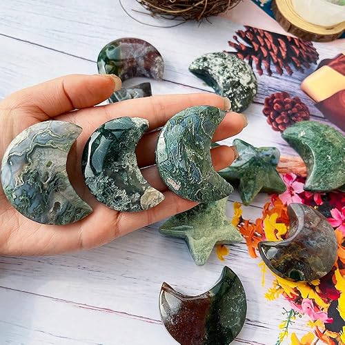 Miniatura 6 de Piedra preciosa natural de ágata musgo con forma de estrella de cristal (corazón de luna), piedras preciosas de tallado de cristal, piedra de palma