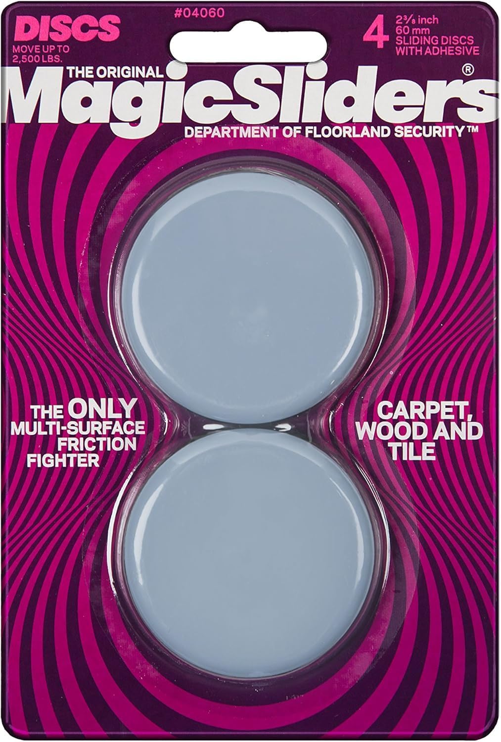 Magic Slider 4-Piece Set, 60mm Round Surface Protectors, Grey, 2-3/8" RND Slide Discs – Premium Furniture Floor Protectors for Hardwood, Tile, Vinyl & Carpet|Pack of 1