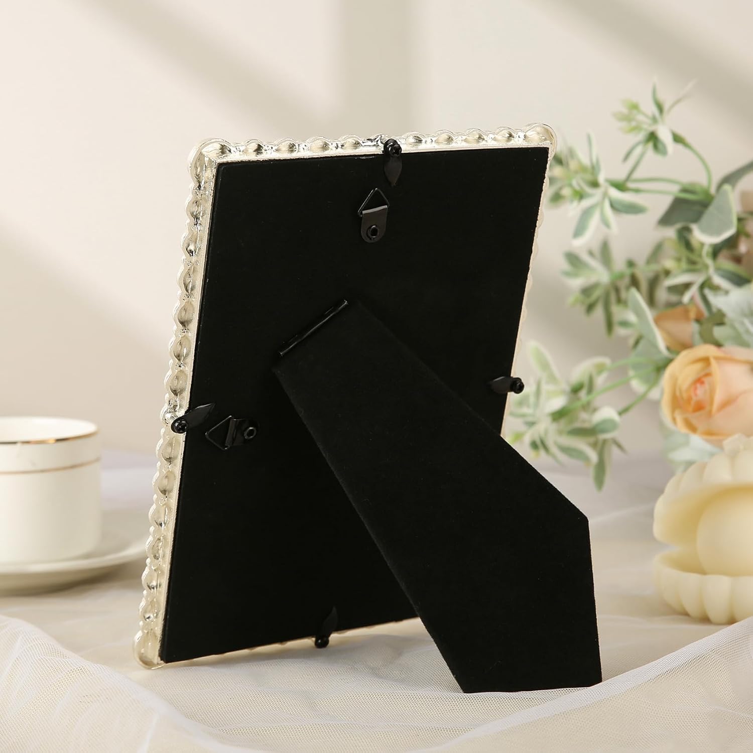 5x7 Picture Frame White Pearl Vintage Wedding Photo Frame with Glass Front | Elegant Art Decor Tabletop or Wall Display for Engagements, Anniversary, Graduation, Birthday Gifts for Women