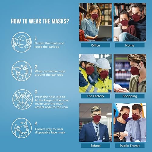 Miniatura 12 de WWDOLL Mascarilla KN95 50 unidades, cubrebocas KN95 de 5 capas de varios colores, cubrebocas desechables para protección
