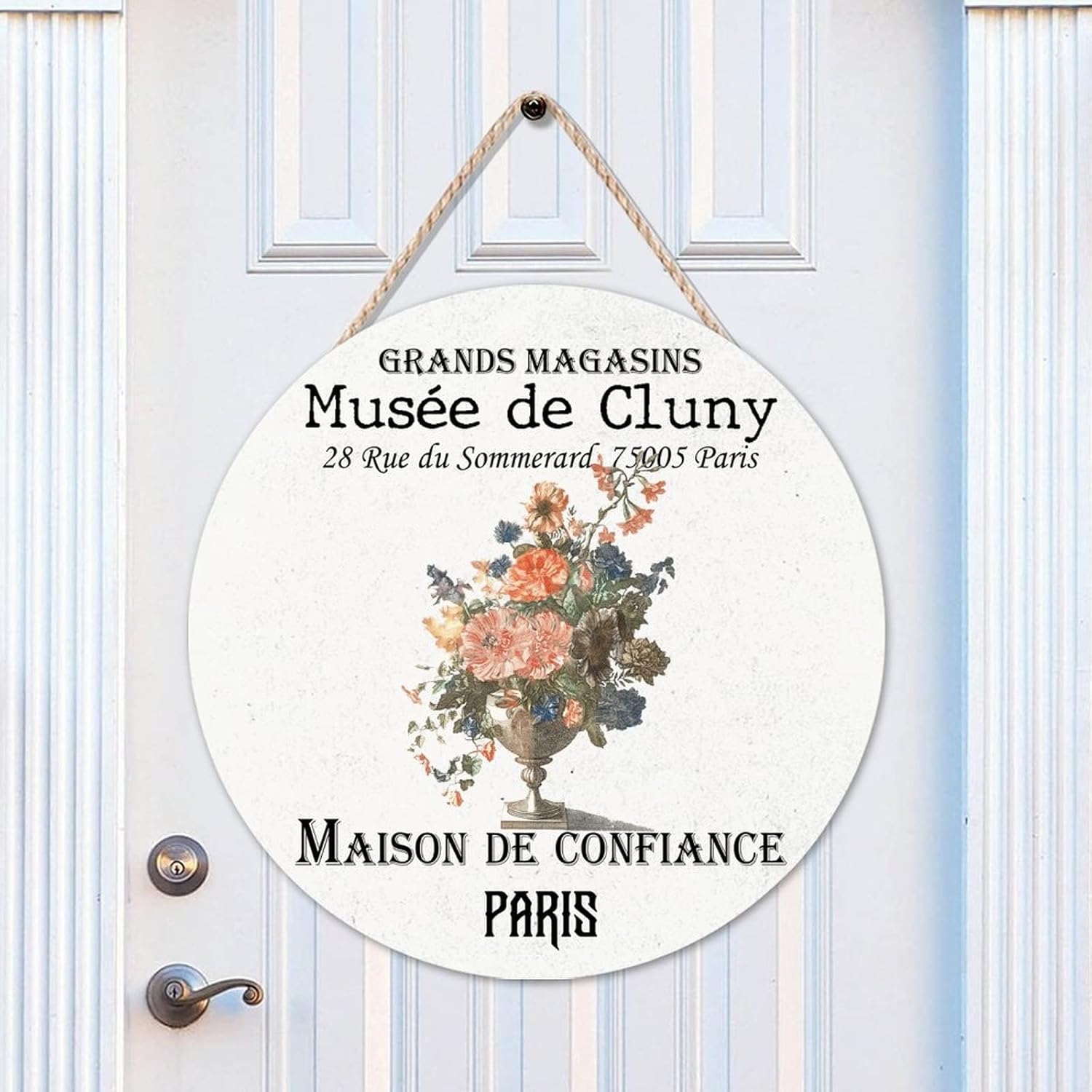 Vintage Wall Hanging Sign Plaque, Vintage Flower Wood Door Sign, Personalized Pattern 16x16in Round Door Hanger Sign for Backyard Front Porch Farmhouse Front Door Decor Housewarming Gifts