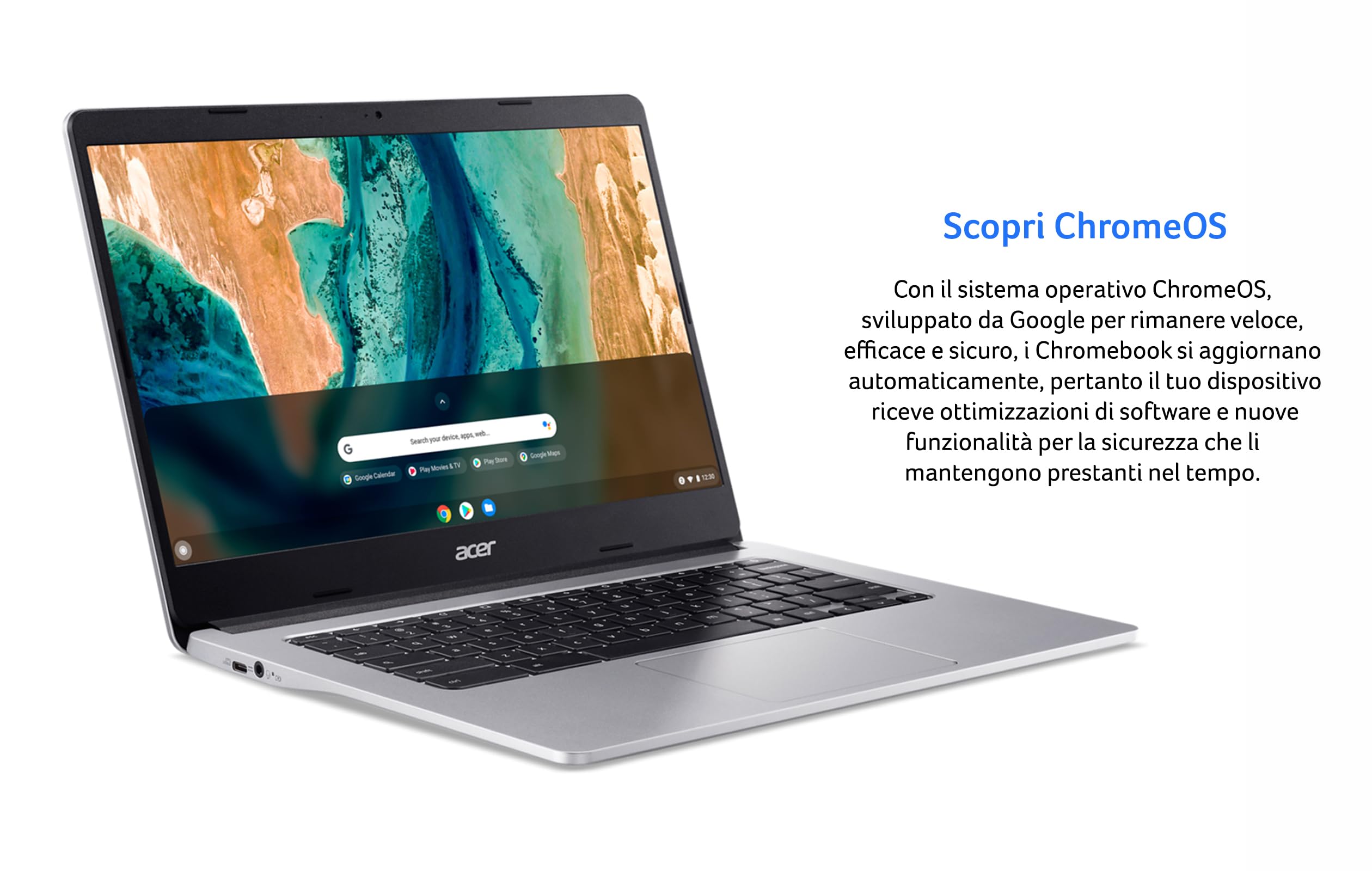 Acer Chromebook 314 CB314-2H-K227 Notebook, Pc Portatile con Processore MediaTek M8183, Ram 4 GB DDR4, eMMC 64 GB, Display 14" FHD LED LCD, Scheda Grafica Mali-G72 MP3, ChromeOS, Silver