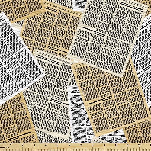 Lunarable Old Newspaper Fabric by The Yard, Pages of Old Journals and Magazines Columns Information Print, Decorative Fabric for Upholstery and Home Accents, 1 Yard, Brown White