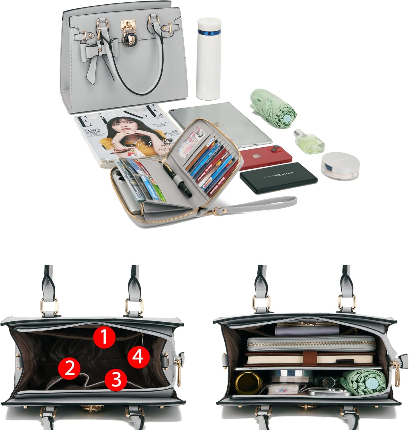 Qiyuer Women Handbags Set Top Handle Satchel Tote Shoulder Work Bag Ladies Purses With Matching Clutch Wallet 2PCS - Image 6