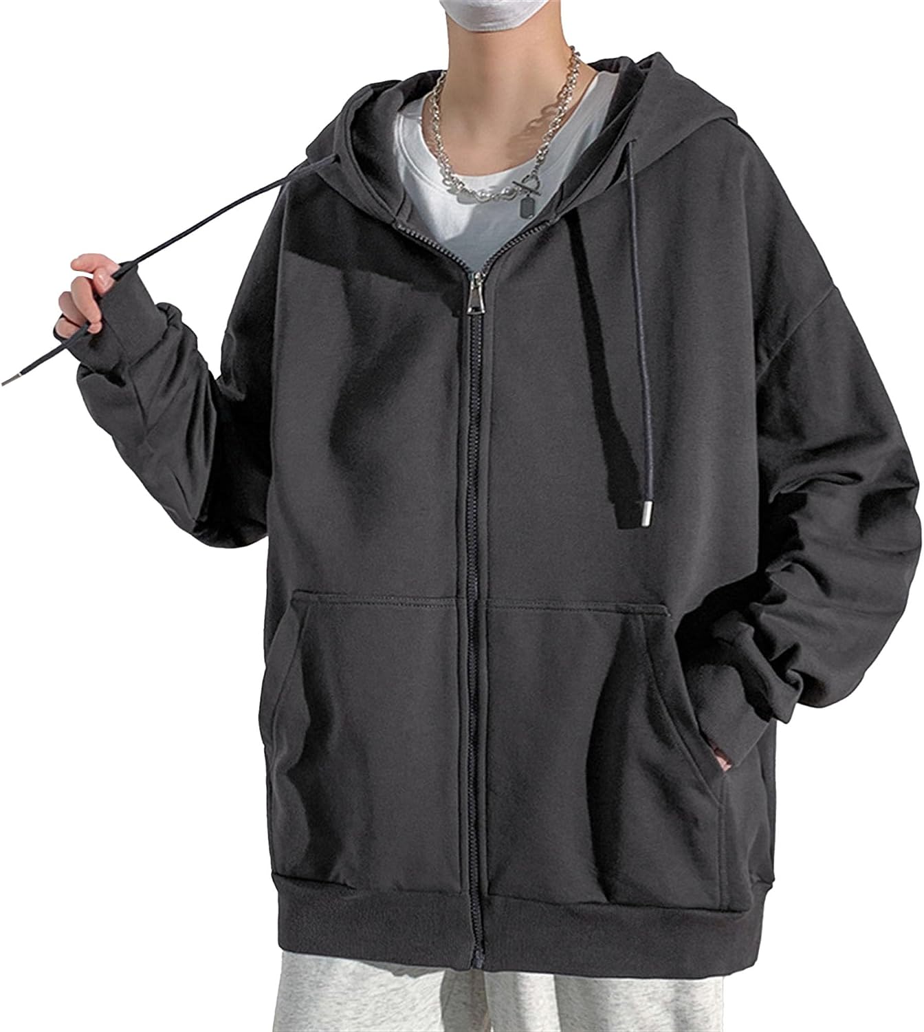 JEsilunmaMY Men's Solid Color Hooded Sweatshirt Jacket Zip Up Varsity Jacket with Pockets Long Sleeve Fleece Sweatshirt